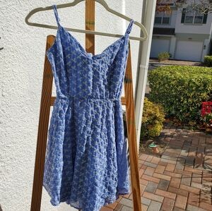 Blue Floral Spaghetti Strap Dress